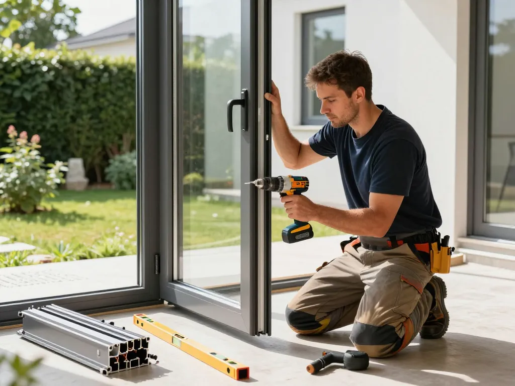 Experte im Fensterbau Köln installiert hochwertige Fenster präzise in einem Wohnumfeld.