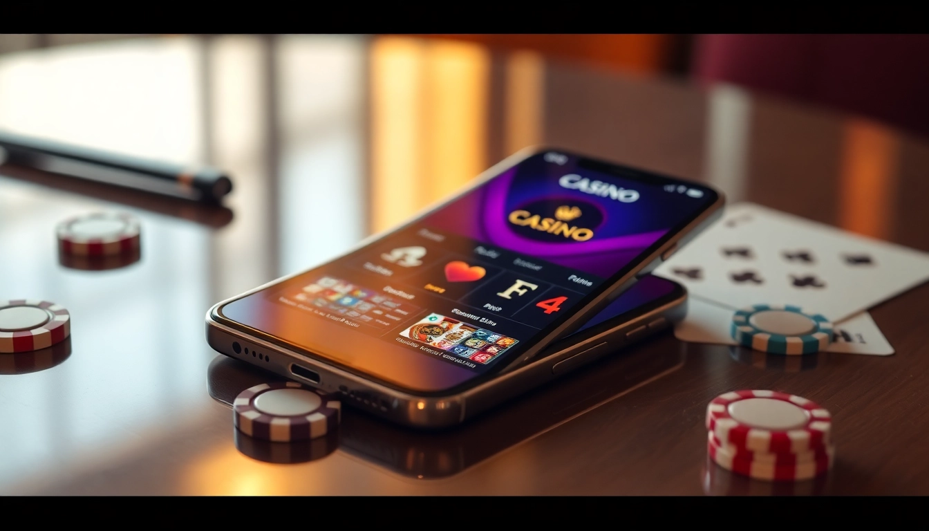 Entdecken Sie die besten mobilen Online Casinos auf einer Casino-App mit moderner Benutzeroberfläche auf einem Smartphone.