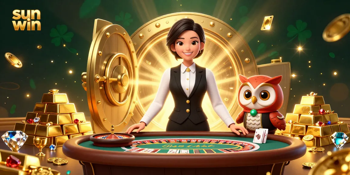 Engage with thrilling games at sun win featuring a radiant casino scene with captivating dealers.