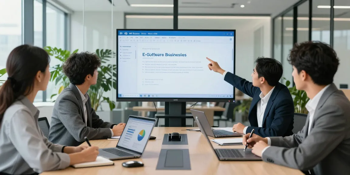 MS Office 2024 für Unternehmen erwerben: modernes Büroszenario mit Teammeeting und digitaler Präsentation.