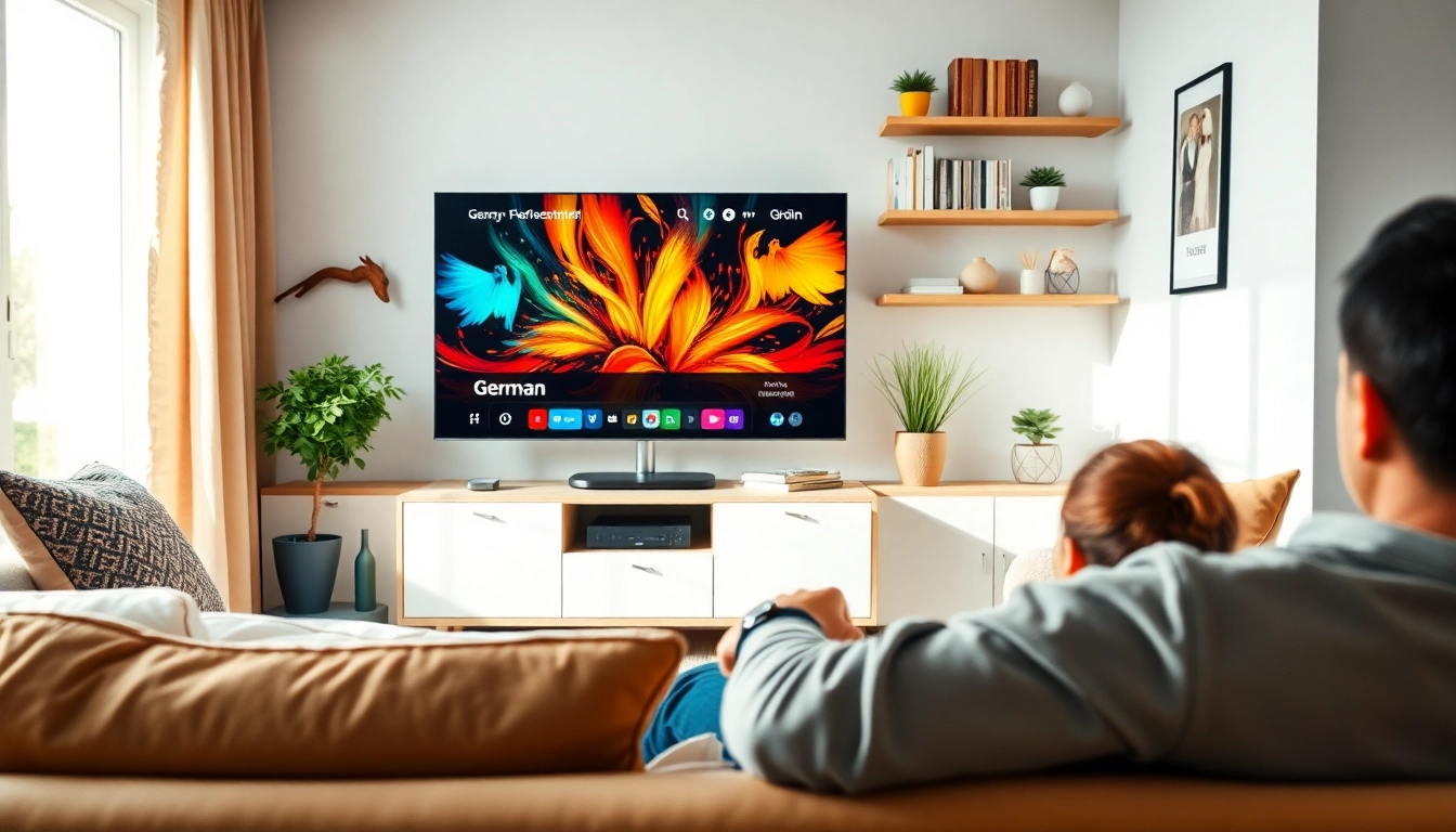 Erlebe IPTV Germany Nr. 1 in Deutschland in einem gemütlichen Wohnzimmer mit Smart TV.
