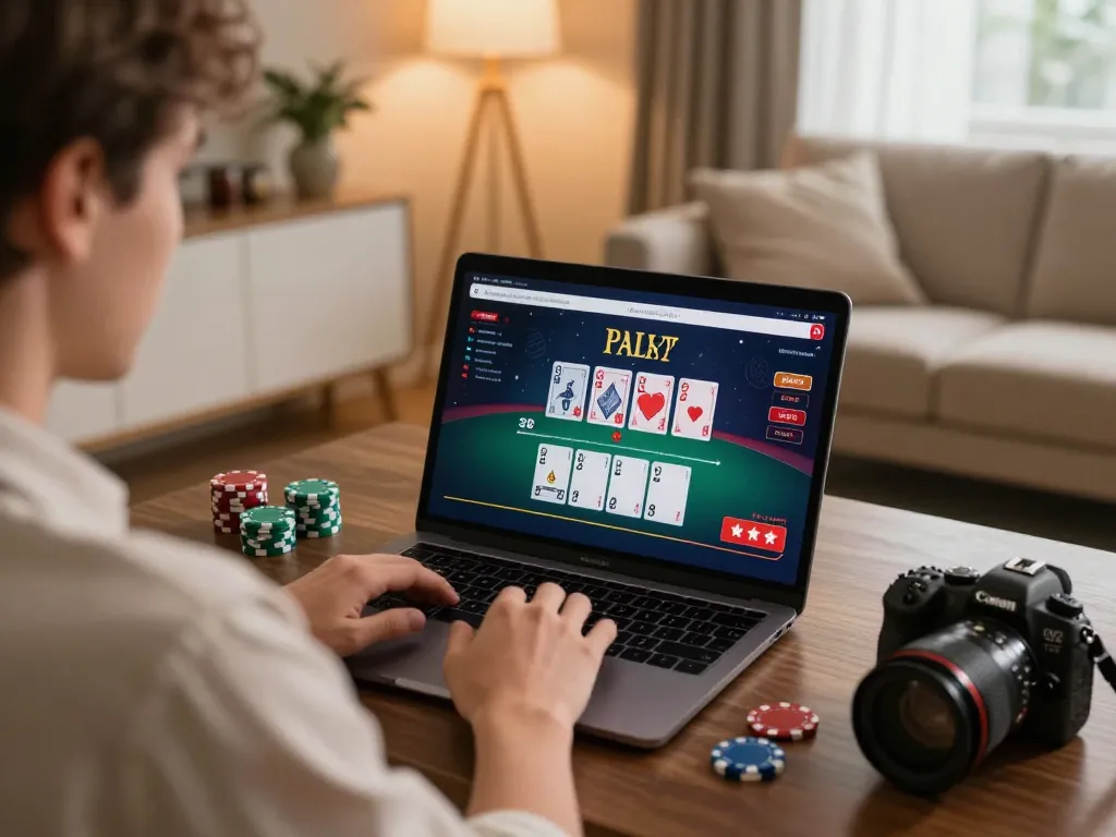 Enjoying a thrilling online blackjack game at home with mb66ac on display.