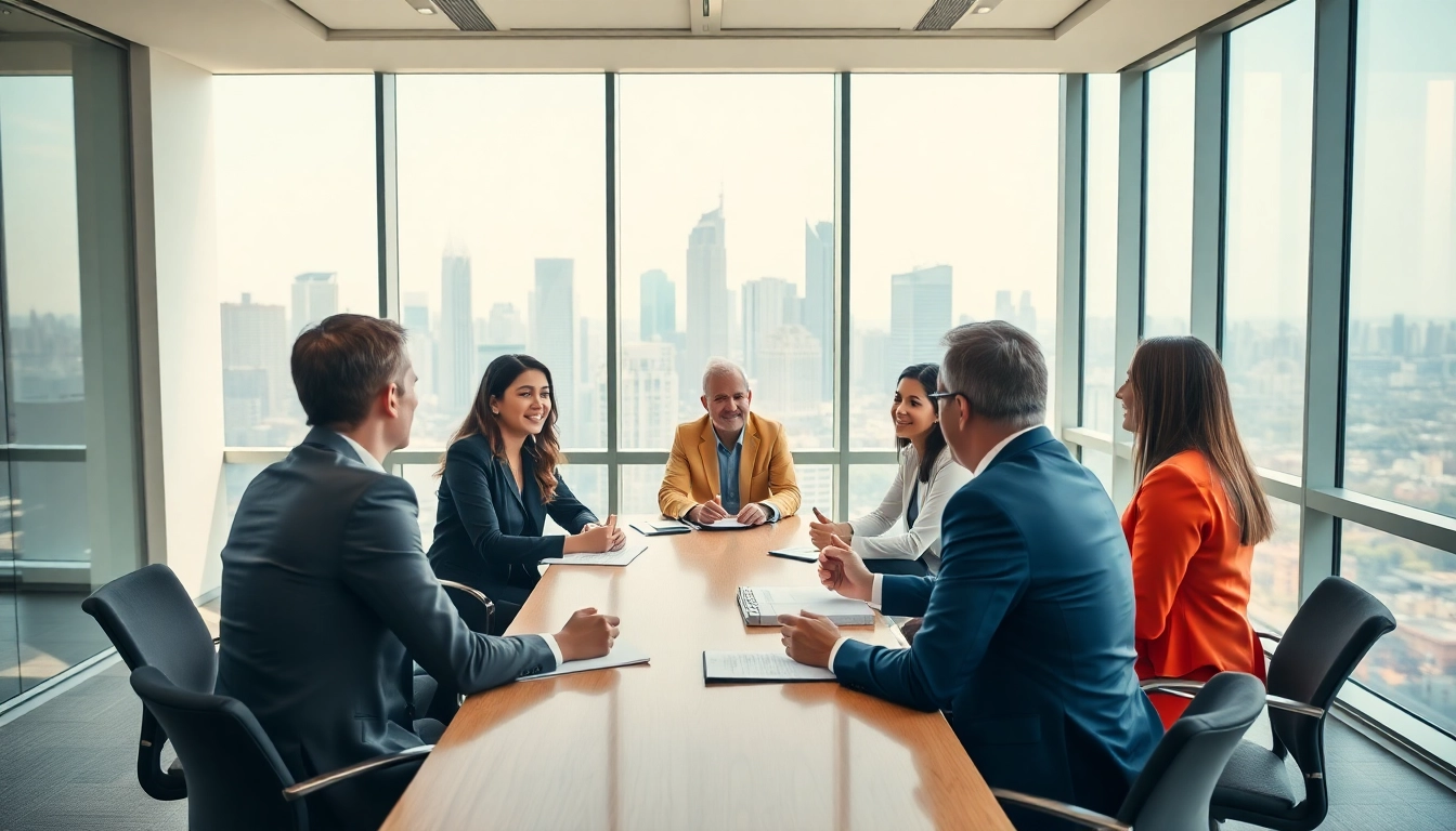 GmbH gründen aus ausland: Besprechung internationaler Unternehmer in modernem Büro.