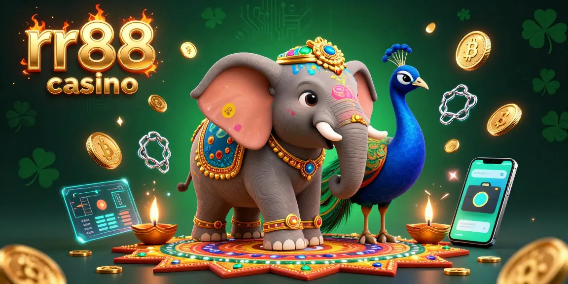 Experience the vibrant rr88 casino atmosphere with a dynamic Diwali-themed illustration rich in colorful characters and crypto elements.