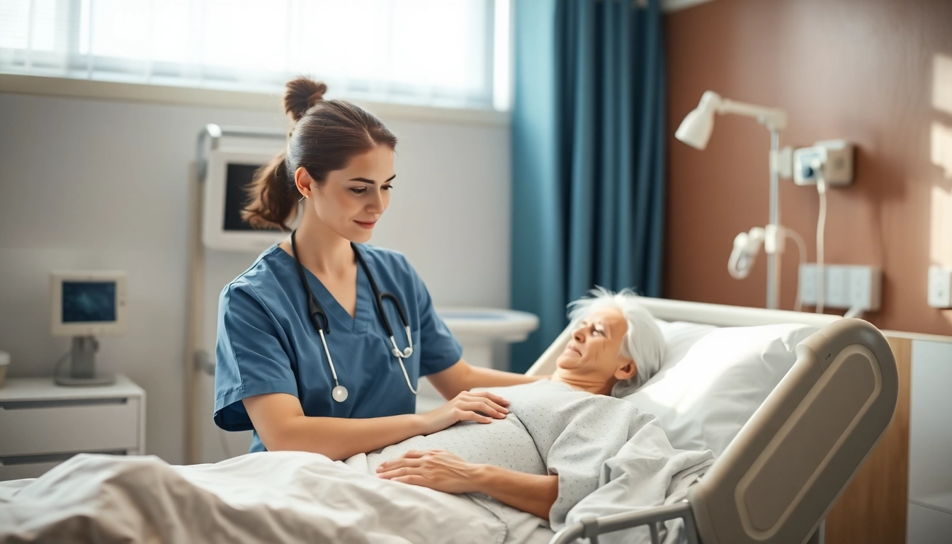 Intensivpflege Frankfurt – Nurse providing compassionate care to a patient in a modern clinic environment