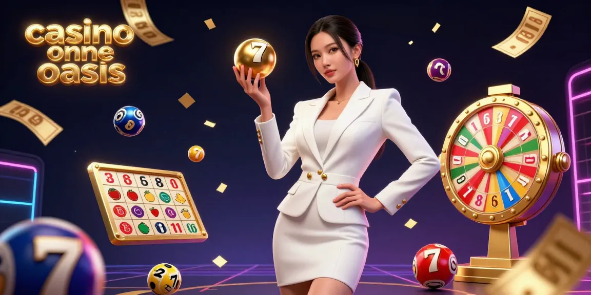 Experience the thrill of casino ohne oasis with vivid slot reels and colorful lottery balls in this dynamic scene.