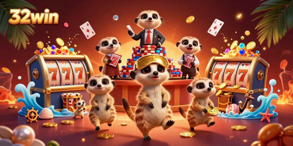 Experience thrilling wins at 32win with meerkats running a vibrant casino operation.