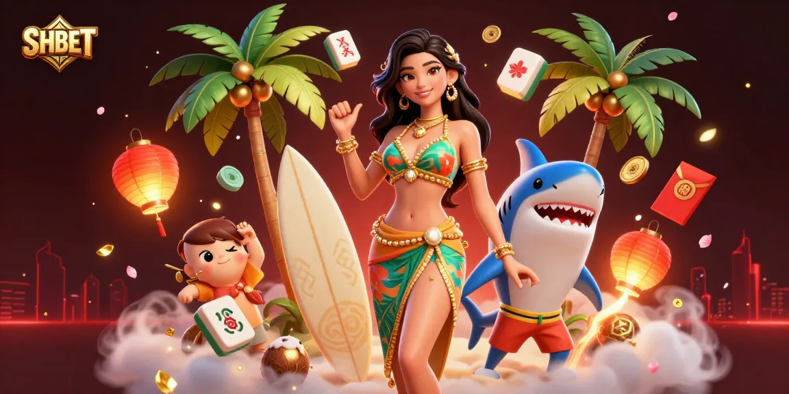 Engage with SHBET's vibrant casino experience, featuring 3D character elements and dynamic game symbols.