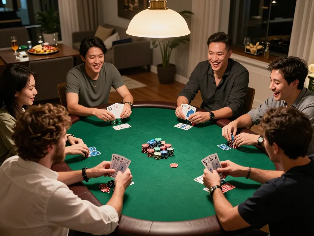 Players mastering strategy at a poker night featuring LLWIN Function for responsible gameplay.