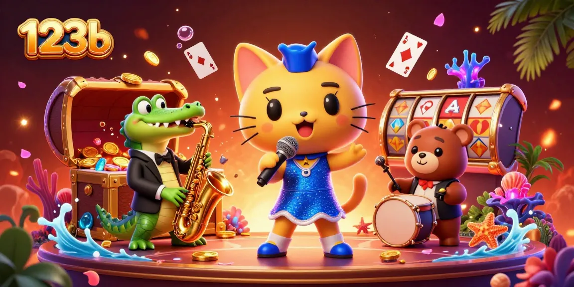 Engage with thrilling 123b adventures through vibrant 3D casino scene full of animated characters and game elements.