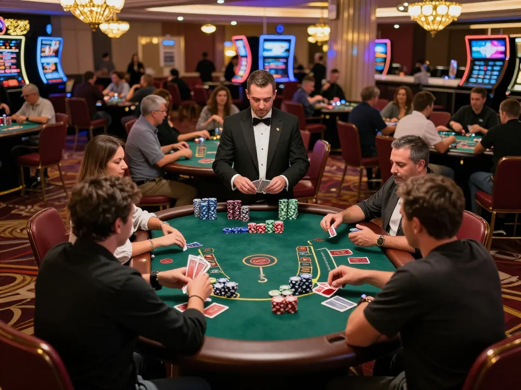 Players engaged at the blackjack table using the KI Detektor deutsch for strategic decisions in a lively casino atmosphere.