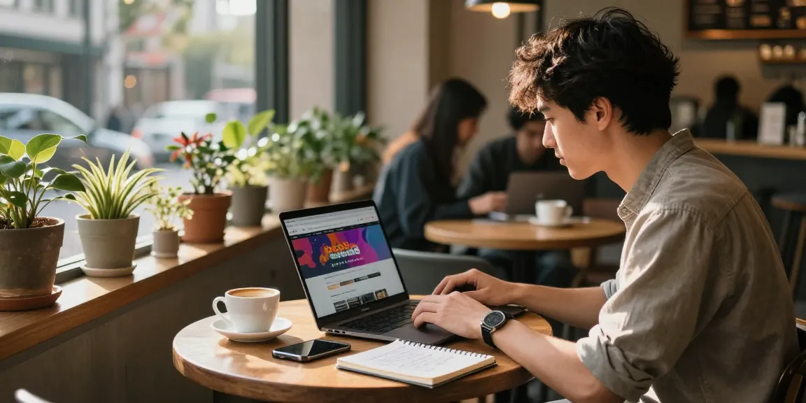 Youth researching rokok88 link in a trendy coffee shop.