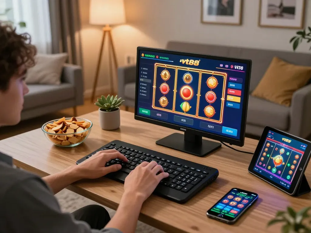 Engaging in online betting with vt88 app showcasing exciting slot machine graphics.