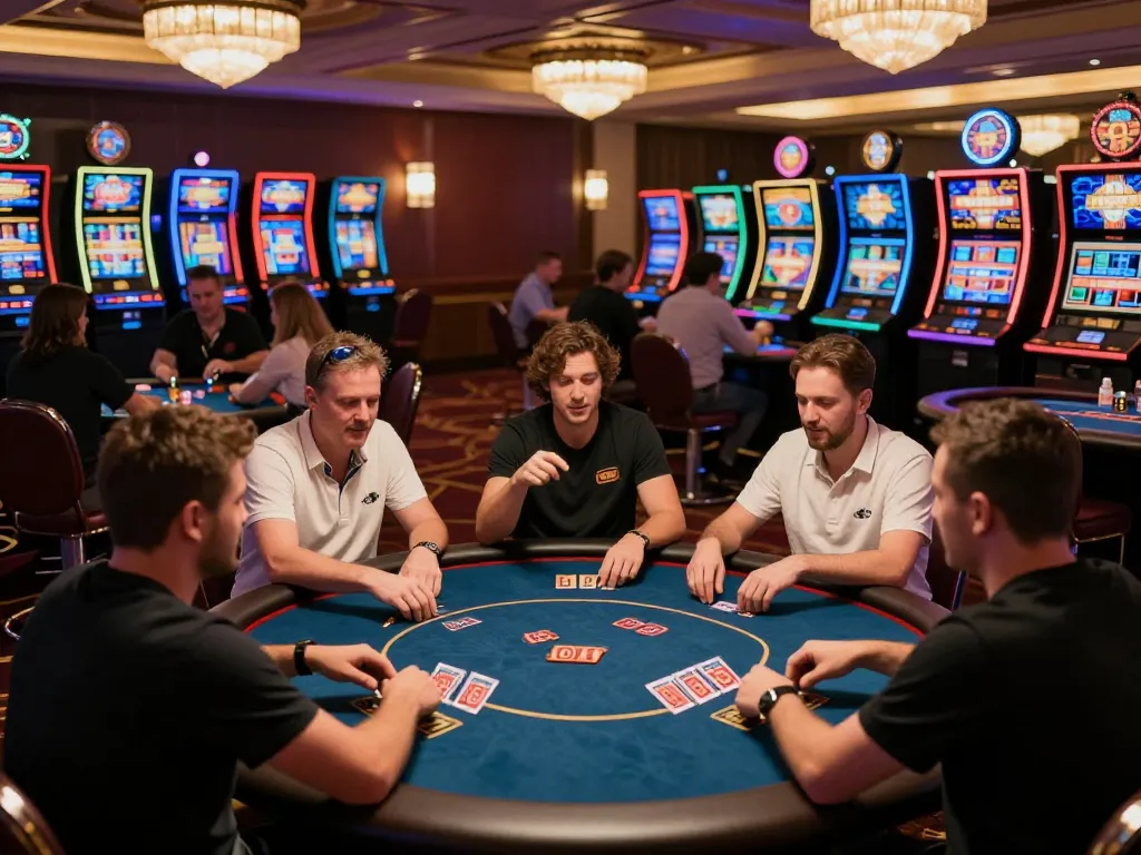 Man88 players experiencing thrilling moments at a vibrant casino gaming table.