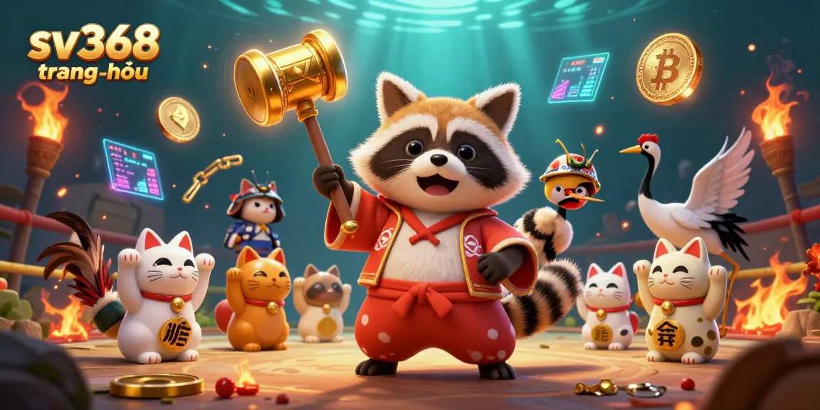 Engage in thrilling cockfighting at sv368 trang chủ with colorful tanuki and samurai crane.