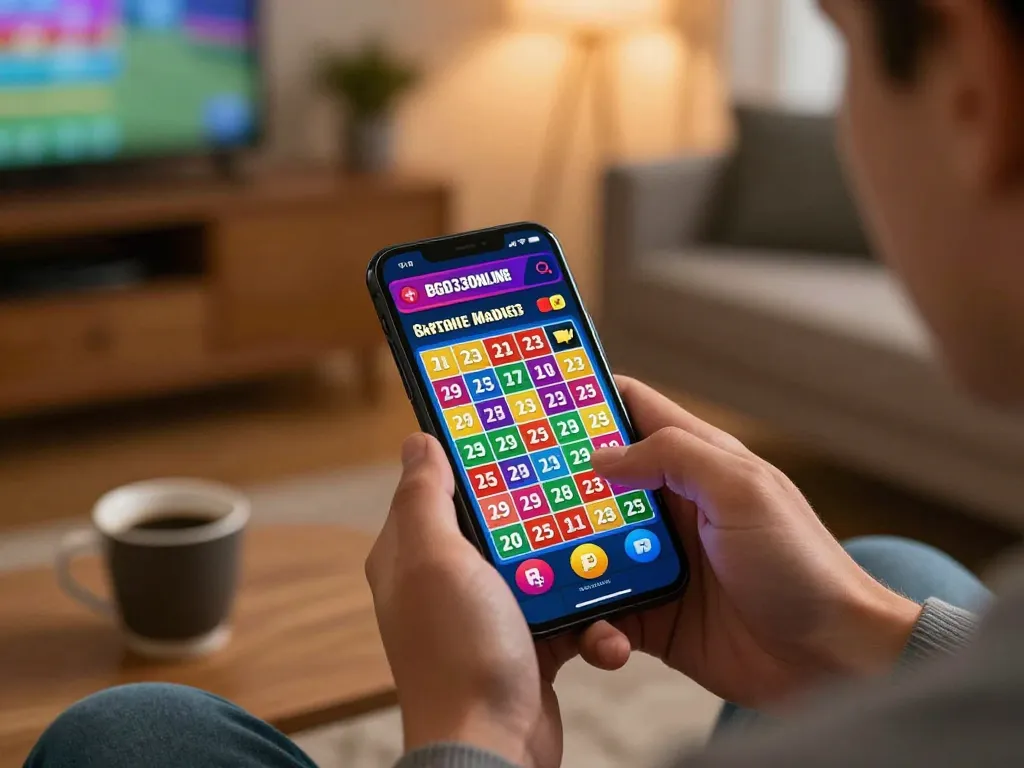 Experience Keno action on bgd33online with vibrant gameplay on a smartphone in a cozy setting