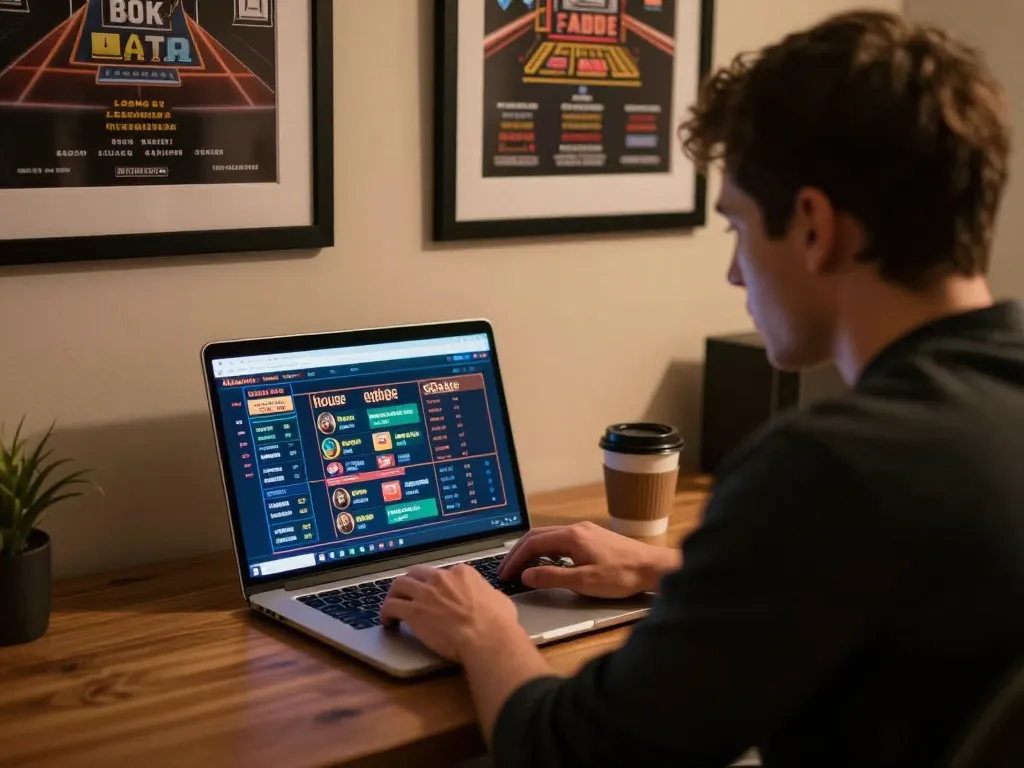 Engaged participant analyzing odds at nhà cái 88GO on laptop, showcasing strategic gambling.