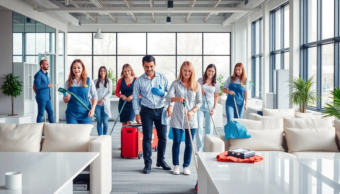 Professionelles Team für Gebäudereinigung Ulm in einem modernen Büro, das den Sauberkeitsstandard zeigt.