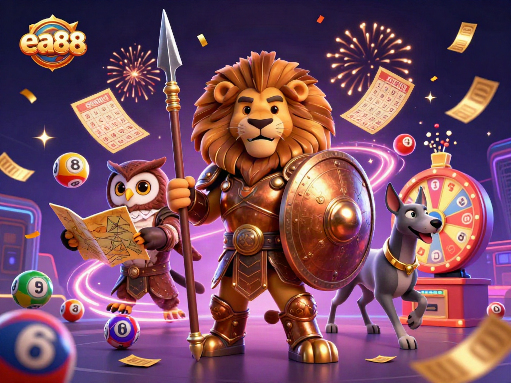 Experience thrilling lottery excitement with ea88 in a vibrant 3D digital illustration.