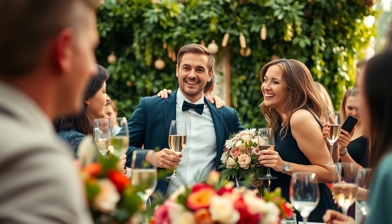 Eventfotograf München bei einer lebhaften Hochzeitsfeier mit glücklichen Paar und Gästen.