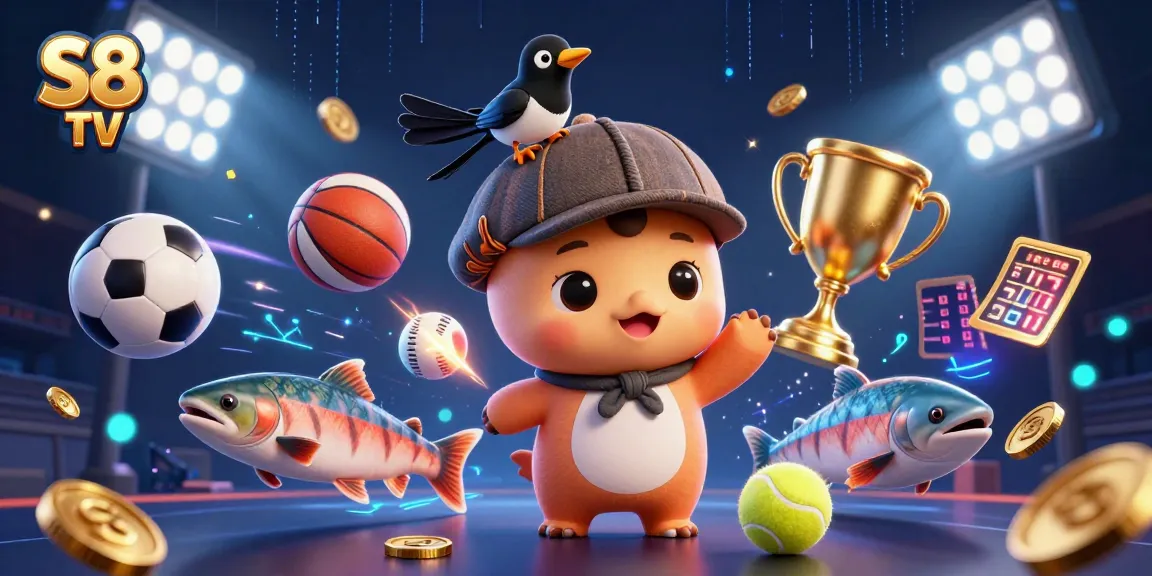 S8 TV sports betting action with dynamic 3D cartoon characters and thrilling elements in a vibrant scene