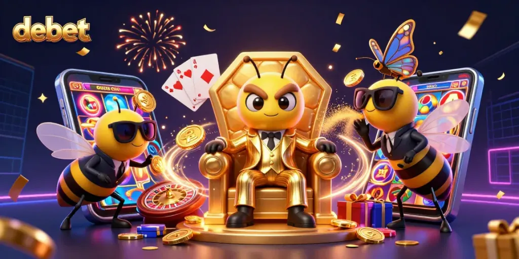 Experience debet betting with a colorful slot game showcase featuring golden coins and dynamic elements.
