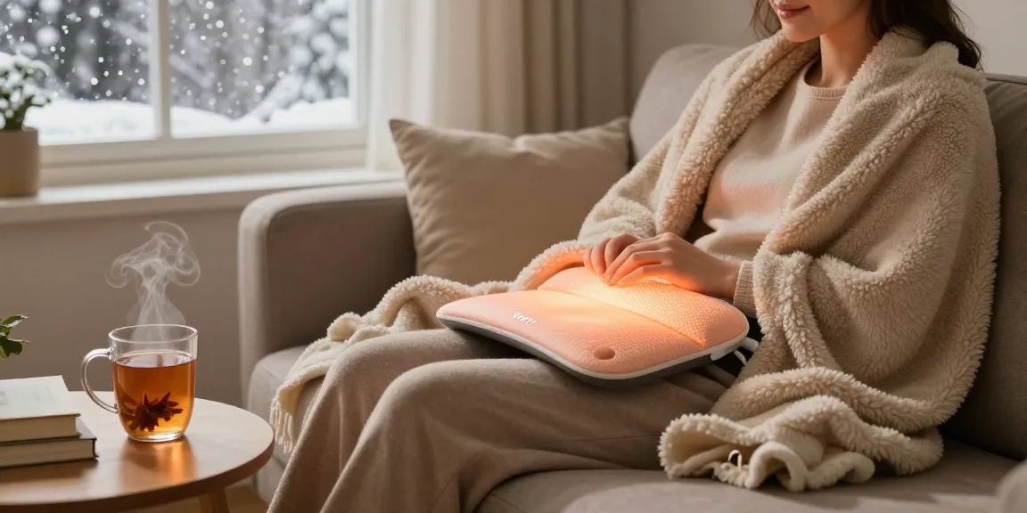 Erleben Sie Komfort mit dem Heizkissen kabellos, während Sie auf einem gemütlichen Sofa entspannen.