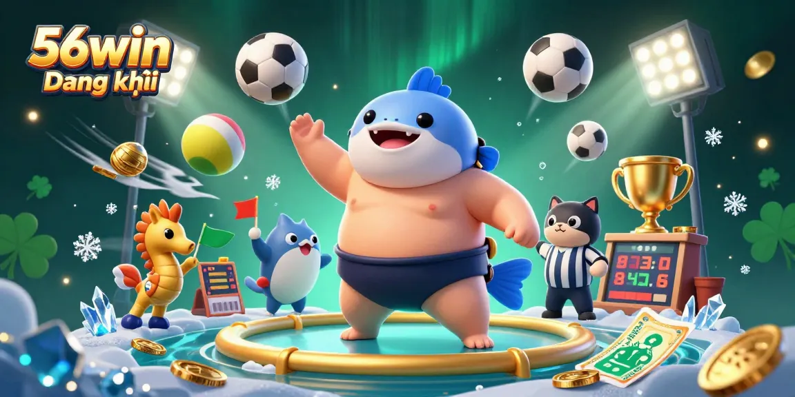 Bet on 56win Đăng ký to win thrilling prizes with a lively underwater casino scene featuring dynamic characters.