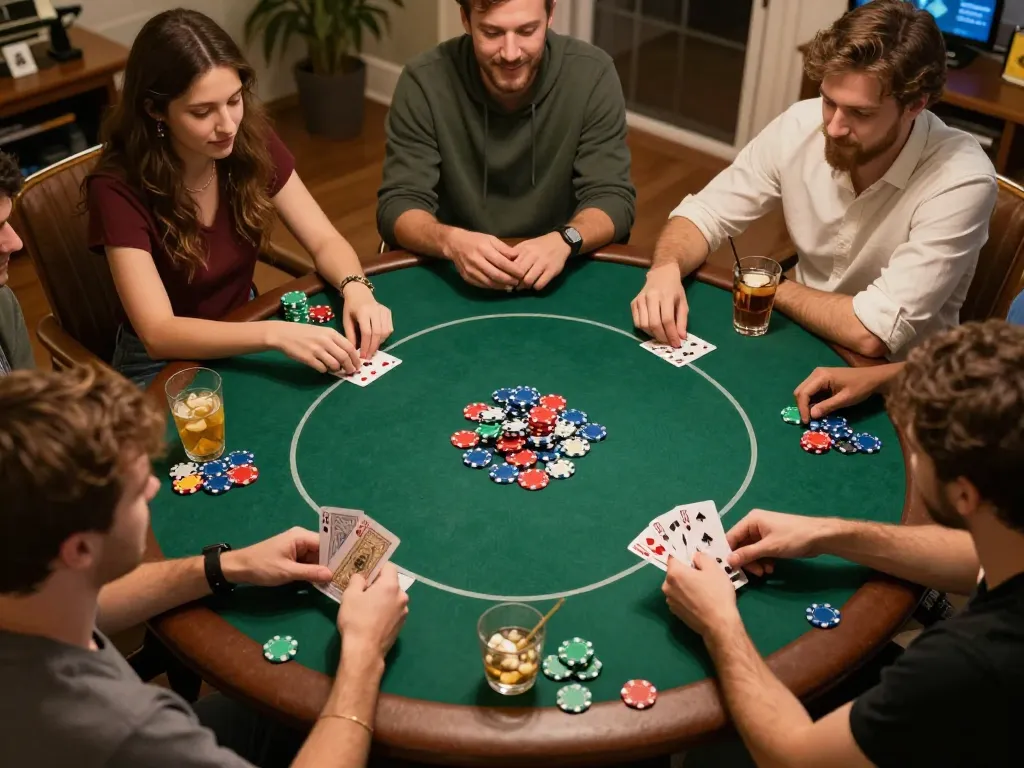 Socolive enthusiasts enjoy a fun and strategic home poker night with friends.