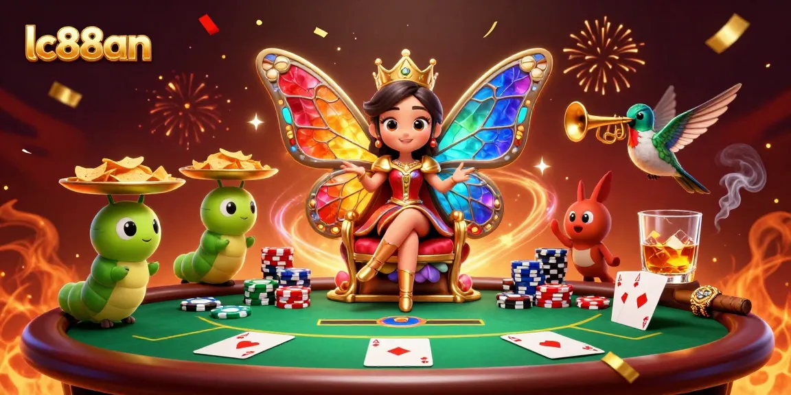 Engage in thrilling poker action with lc88an's captivating casino scene featuring vibrant characters and game elements.