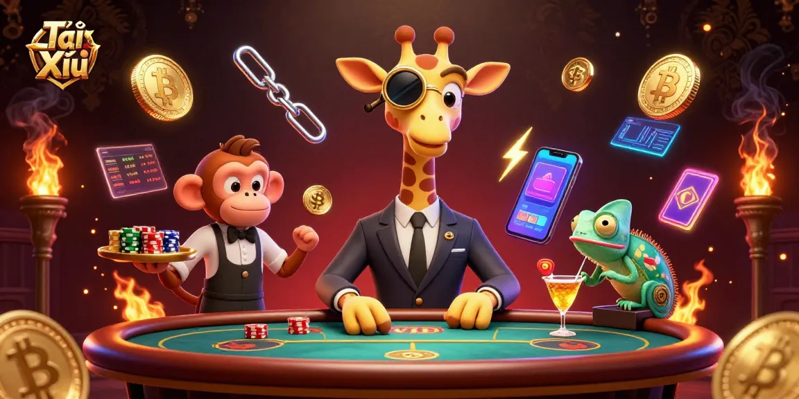 Tài Xỉu gameplay touted by a high-roller giraffe at a vivid casino scene