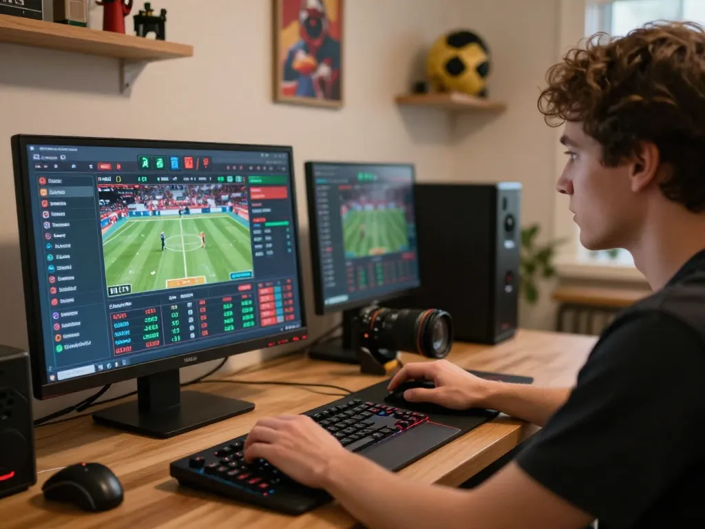 Engaging in sports betting at home with the NK88 link visible on the screen.