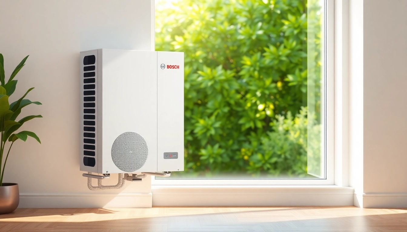 Installierte wärmepumpe bosch in einem modernen Wohnraum, energieeffizient und stilvoll.