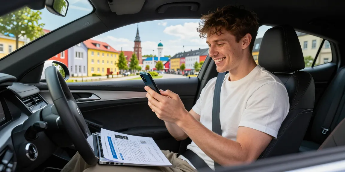 Kfz-Versicherung vergleichen in Dortmund für junge Autofahrer in einem modernen Auto.