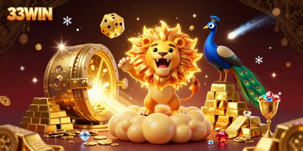 Engage in a thrilling casino adventure with 33WIN, where golden treasures and vibrant animations captivate players.