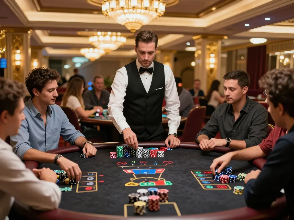 Experience an exciting blackjack game at the prestigious 888new casino floor, with players engaged and chips in action.