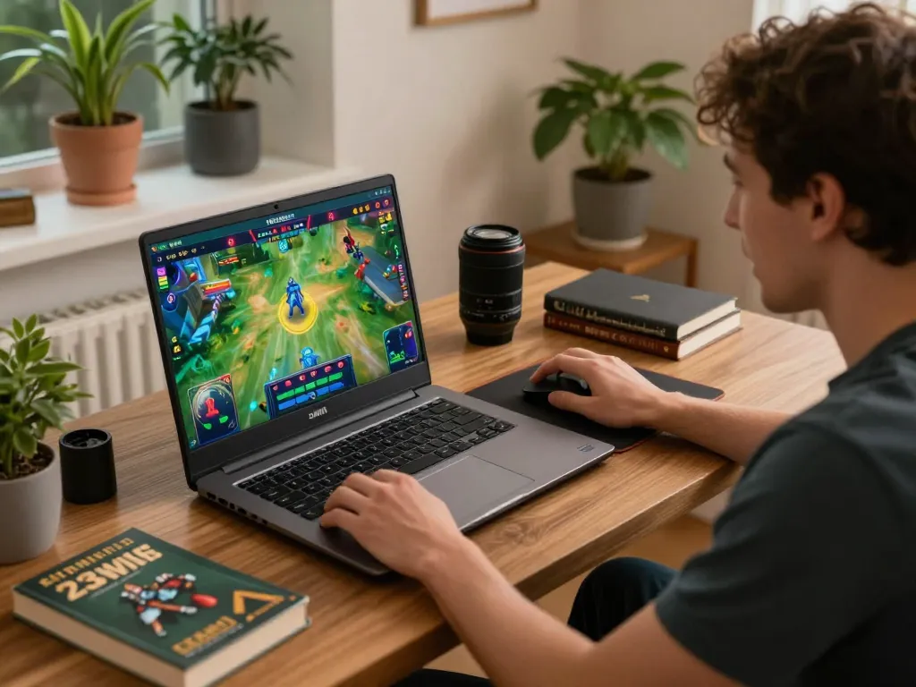 Player enjoying a thrilling gaming experience on 23WIN while making strategic bets in a cozy home office.