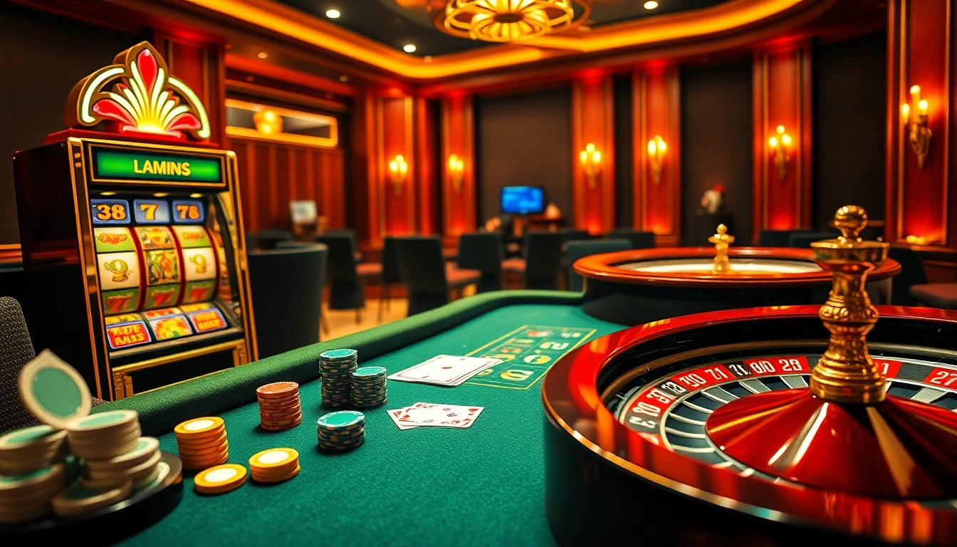 Engaging scene at https://www.superslot365.net/ featuring slot machines and poker tables with players celebrating winnings.