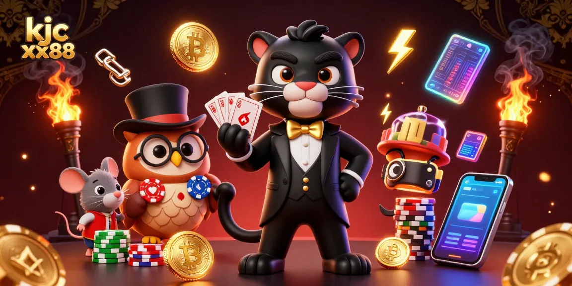 Engage in thrilling gaming adventures with kjc xx88 as a black panther deals cards elegantly amid vibrant casino elements.