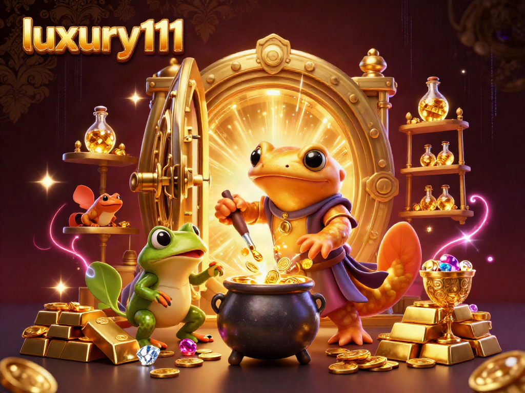 Join the fun with luxury111 as giant salamander alchemist transforms metals into gold in this vibrant casino scene.