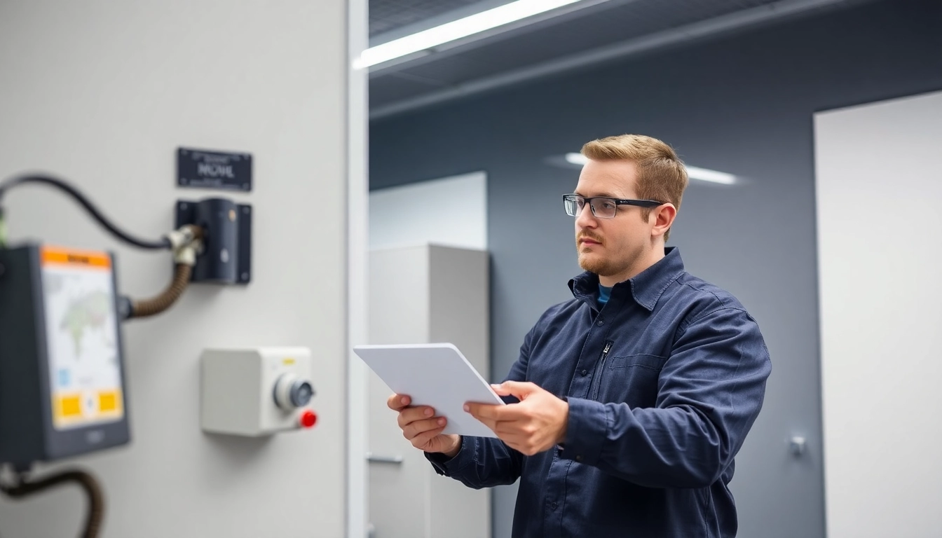 Techniker führt eine DGUV V3 Prüfung durch, um die Sicherheit elektrischer Geräte zu gewährleisten.