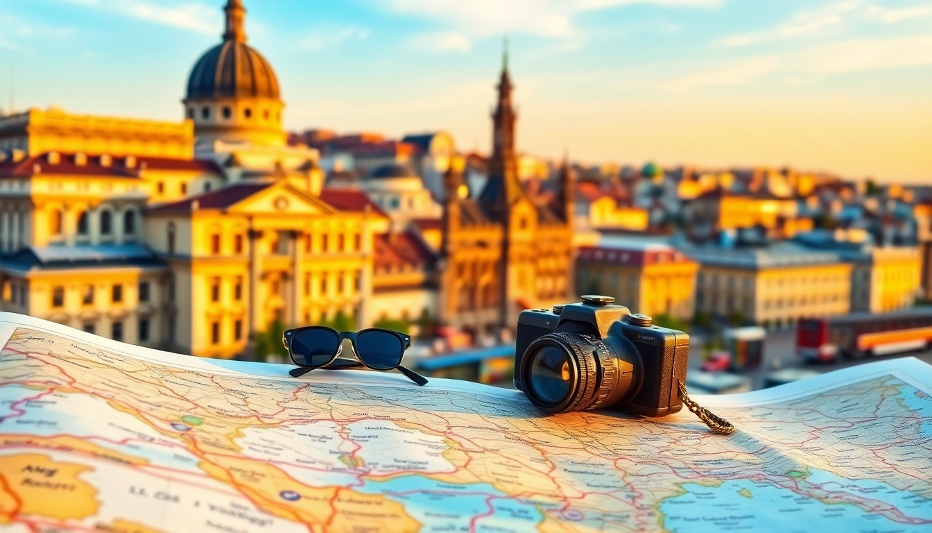 Reiseinformationen zu wichtigen Sehenswürdigkeiten und Reisezielen in einem attraktiven Stadtbild.