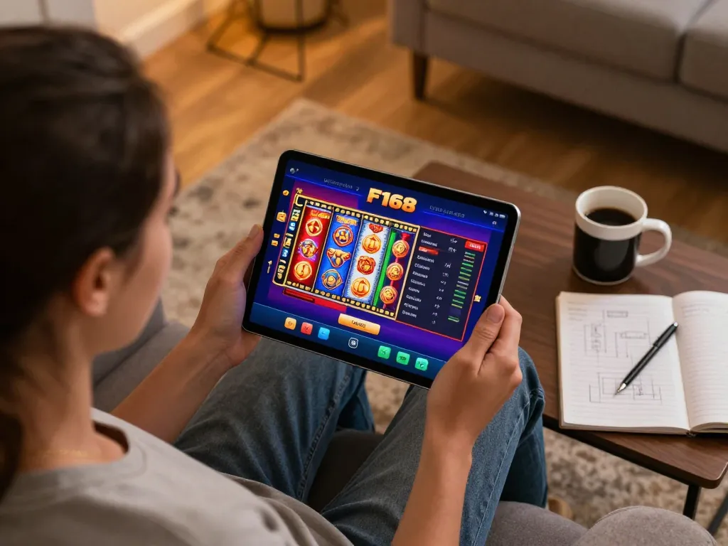 Engaging with F168N ĐĂNG NHẬP on the tablet for online casino gaming from a cozy home.