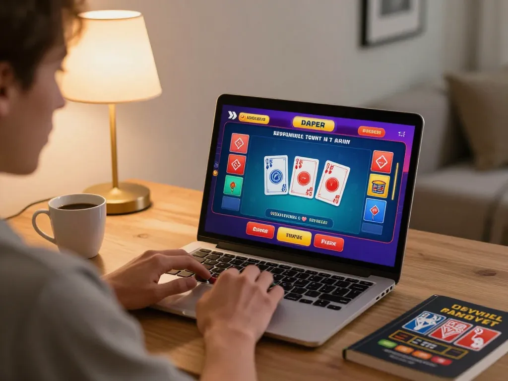 Engaging in a live dealer game with 23win in a cozy home setting, showcasing online gambling excitement.