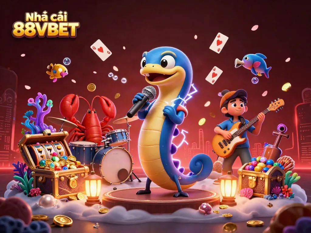 Experience the excitement of Nhà cái 88VBET in a vibrant underwater casino with entertaining characters.