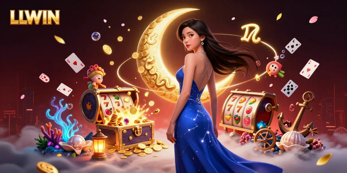 Engage with LLWIN's vibrant casino world featuring a dazzling Asian woman in a dynamic 3D scene.