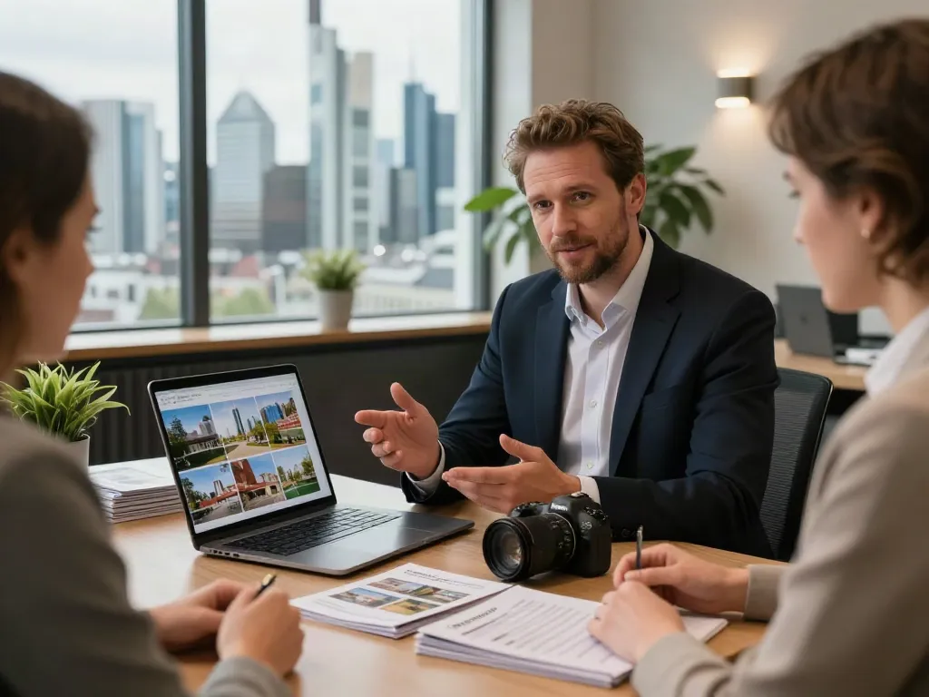Bester Immobilienmakler Frankfurt trifft sich mit Kunden zur Immobilienberatung