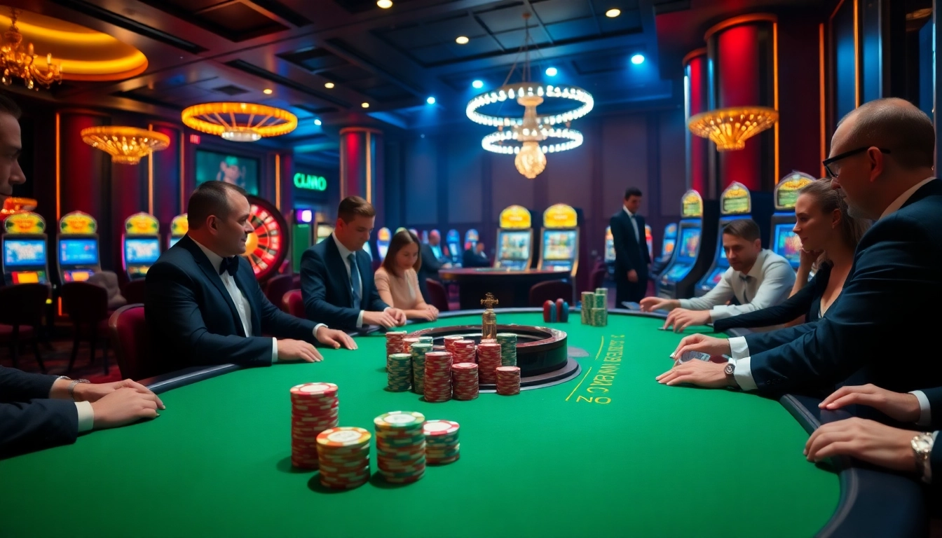 Players enjoying an exciting poker game at https://88vv.marketing/, surrounded by vibrant casino ambiance.