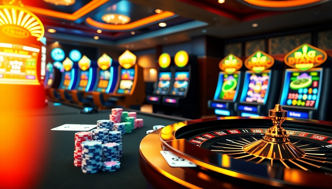 Experience the excitement of TR88 online casino with vibrant gambling elements like poker chips and roulette wheels.