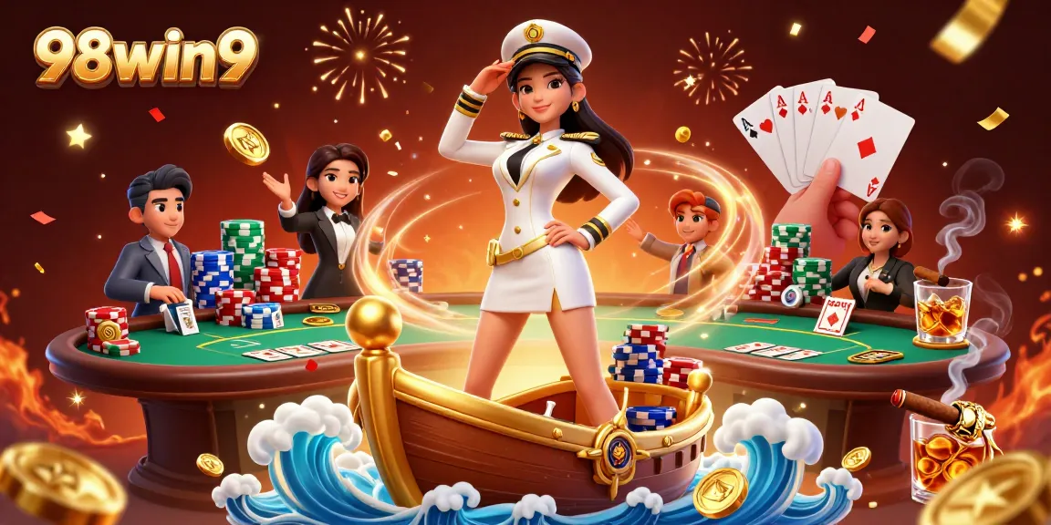 Join the excitement at 98win9 with vibrant gaming elements in this colorful digital casino scene.